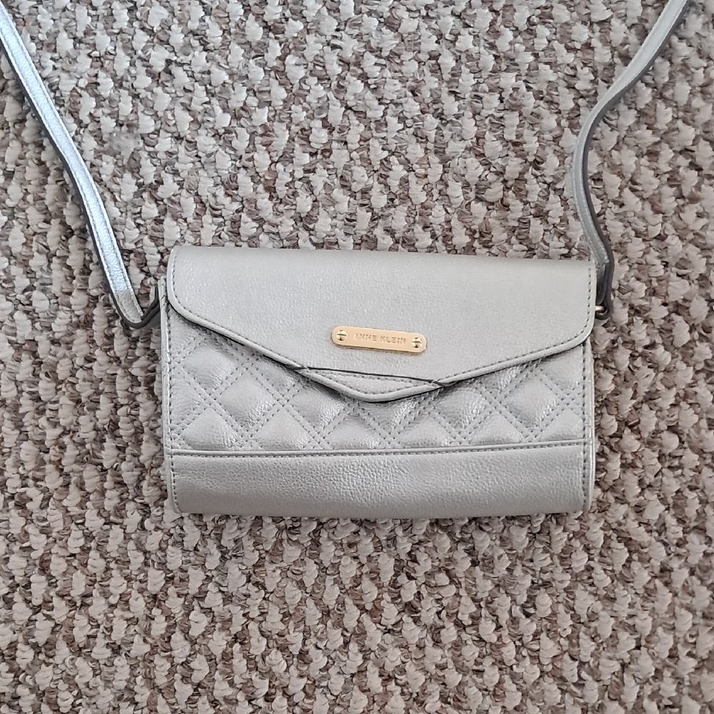Anne Klein Gray Quilted Crossbody Bag with Gold Hardware